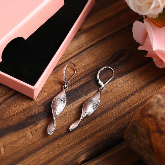 Sterling Silver Twist Drop Spiral Leverback Dangle Trendy Earrings for Women - Picture 3 of 7